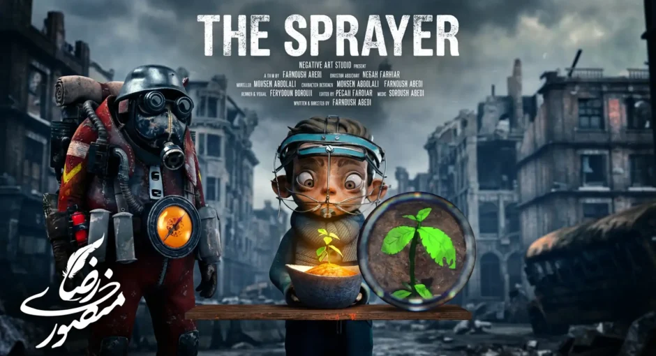 This is a poster of a review of "The Sprayer" animation written and directed by farnoosh abedi. پوستر مقاله مرور و بررسی انیمیشن سمپاش